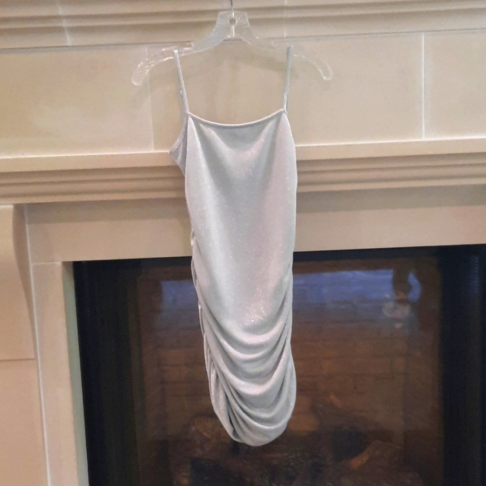 Katie J Girls Silver Sparkle stretch mini dress